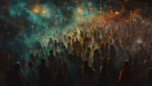A crowd chases in a dream the mysteries of night pursuits a crowd in a dream